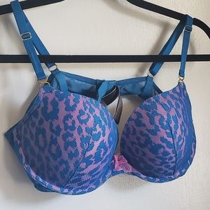 Blue & pink leopard print Victoria's Secret bra